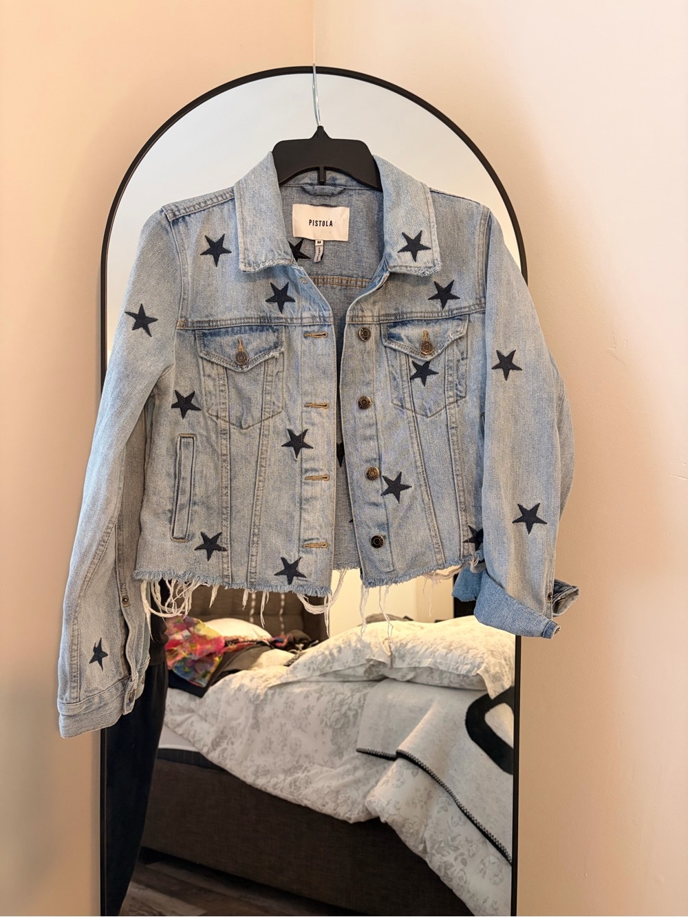 pistola Light Blue Denim Jacket with Black Star Appliqués